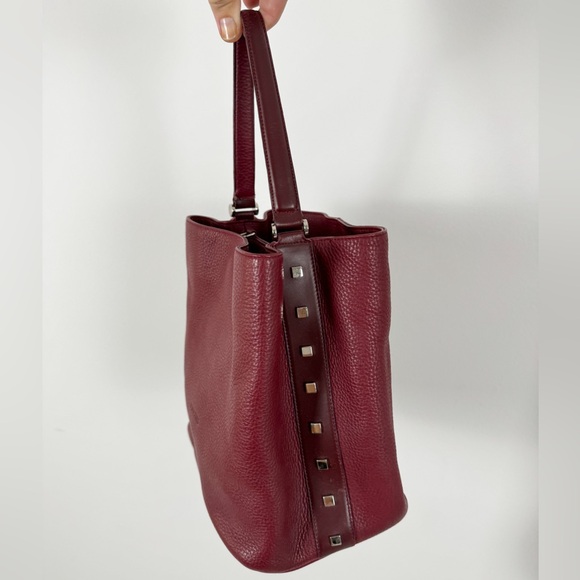 Puntotres leather bucket bag dark red studded made in spain handbag - Picture 2 of 14